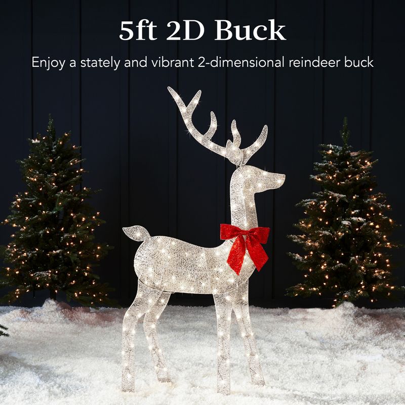 Best Choice Products 5ft Lighted 2D Christmas Buck Outdoor Yard Decoration w/ 105 LED Lights, Stakes, 3 of 9
