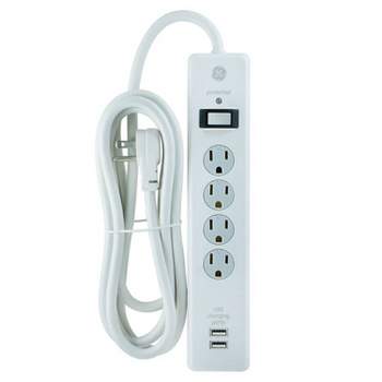 GE 6' Extension Cord with 4 Outlet 2 USB Surge Protector White