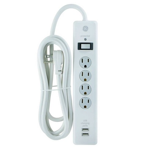 General Electric 6' Extension Cord with 4 Outlet 2 USB Surge Protector White General Electric 6' Extension Cord with 4 Outlet 2 USB Surge Protector White