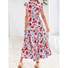 Coolmee Women's Summer Floral Midi Dress Casual Cap Sleeve V Neck Ruffle Tiered Flowy Boho Long Sundresses - 3 of 4