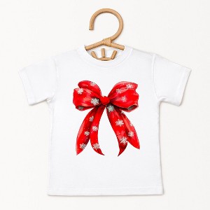The Juniper Shop Coquette Christmas Snowflake Bow Toddler Short Sleeve Tee - 1 of 3