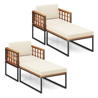 Tangkula 4PCS Outdoor Chaise Lounge Chair Acacia Wood Heavy Duty 1200 lbs Weight Capacity
