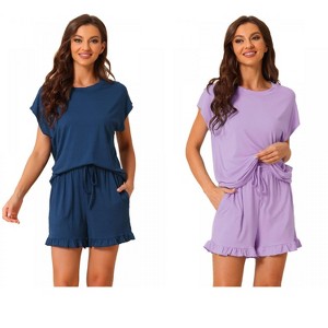 INSPIRE CHIC Women's 2 Pcs Summer Soft Short-Sleeve Tee with Ruffled Shorts Lounge Pajama Set - 1 of 4
