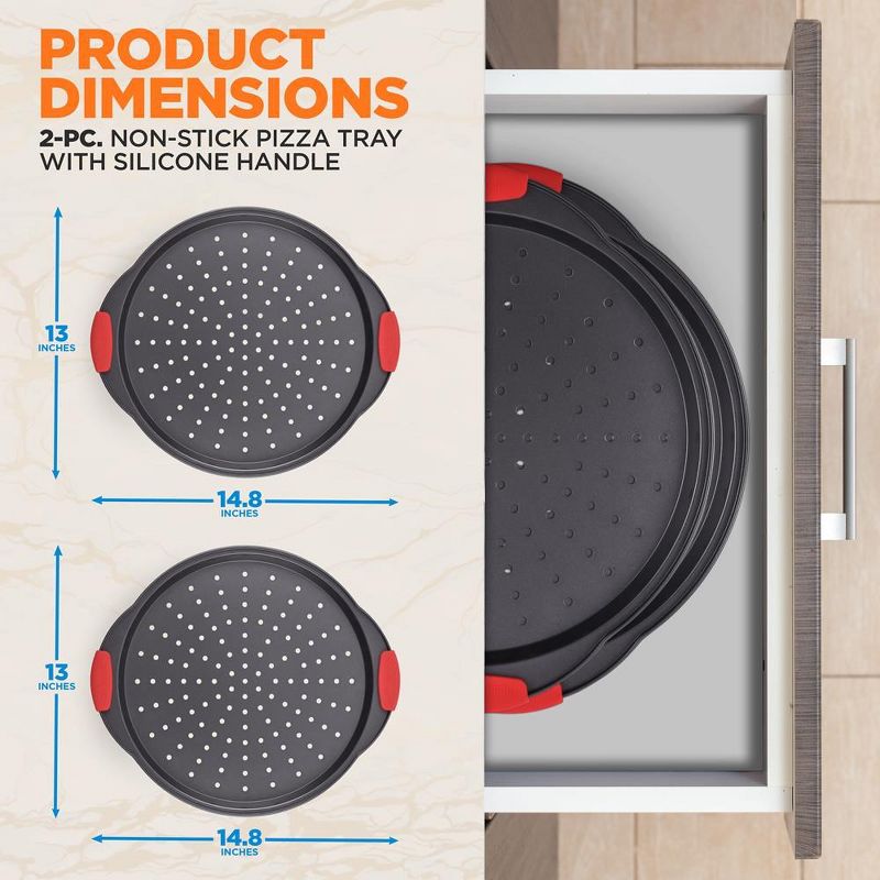 NutriChef Non-Stick Pizza Tray - with Silicone Handle, Round Steel Non-stick Pan with Perforated Holes, Premium Bakeware, Pizza Tray, 2 of 4