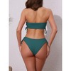 INSPIRE CHIC Women's Bandeau Drawstring Side Tie Ribbed Bikini Sets, Strapless Top Triangle Bottom Swimwear Bathing Suits 1 Set - 3 of 4