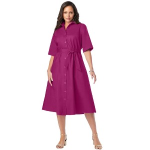 Jessica London Women's Plus Size Stretch Poplin Shirtdress - 1 of 2