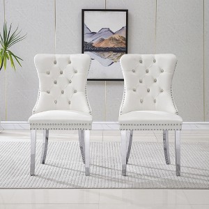 Akoasm Morden 2 Pieces Velvet Kitchen Dinning Chairs With Silver Mirror Legs-White - 1 of 4