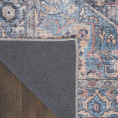 Light Blue Multi Floral Cotton Chenille Runner Rug 2' x 6'