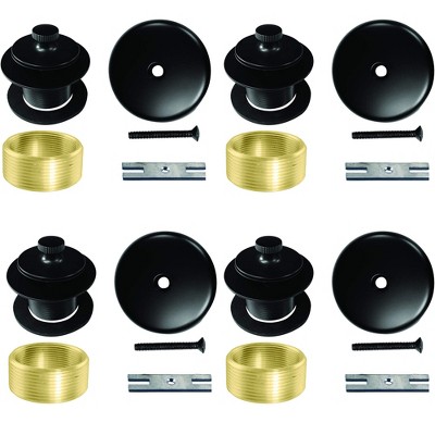 Westbrass 1.5 Inch Diameter Twist and Close Bathtub Fixture Trim Set with Matching 1 Hole Overflow Faceplate and Hardware, Black (4 Pack)
