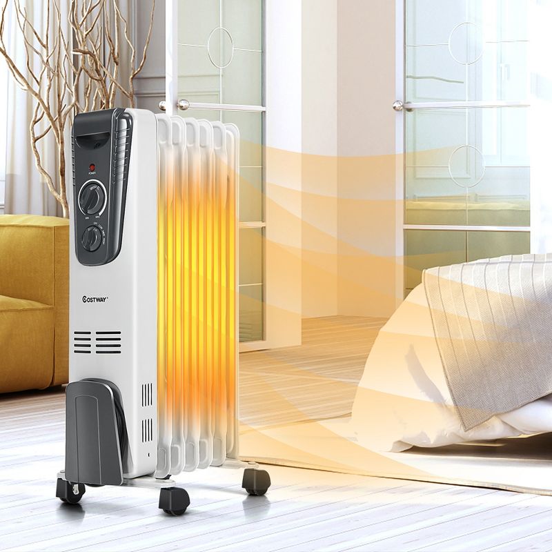 Costway 1500W Electric Oil Filled Radiator Space Heater 5.7 Fin Thermostat Room Radiant, 3 of 11