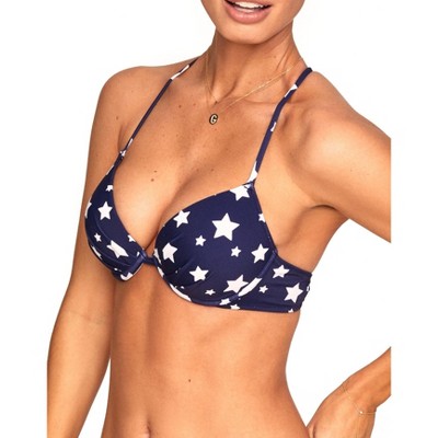 Lascana Women's Striped Push Up Bikini Swimsuit Top, Navy Striped