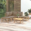 vidaXL 6 Piece Bamboo Patio Lounge Set with Taupe Cushions - Comfortable and Flexible Outdoor Furniture Set with Sturdy Table and Cushioned Seating - 2 of 4