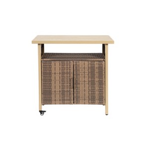 VisioGear Outdoor Bar Cart, Patio Wine Serving Cart, Rolling Rattan Beverage Bar Counter Table for Party, Beige, 51.18"*19.69"*35.43" - 1 of 4