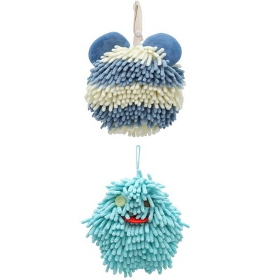 REGALWOVEN 2 Pack Chenille Hand Towels Cute Decorative Hand Drying Hanging Ball Towels 7" x 7"
