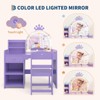 Children’s Lighted Dressing Table Set with Mirror, Kids Vanity Desk with 3 Drawers, Open Shelves & Spacious Tabletop for Bedroom/Playroom, Purple - 3 of 4