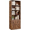6-Tier Industrial Farmhouse Bookshelf with Sliding Barn Doors - 71.4" Tall, 4 Open Shelves + 2 Cabinets, Anti-Tip Kit, Retro Brown Finish - 2 of 4