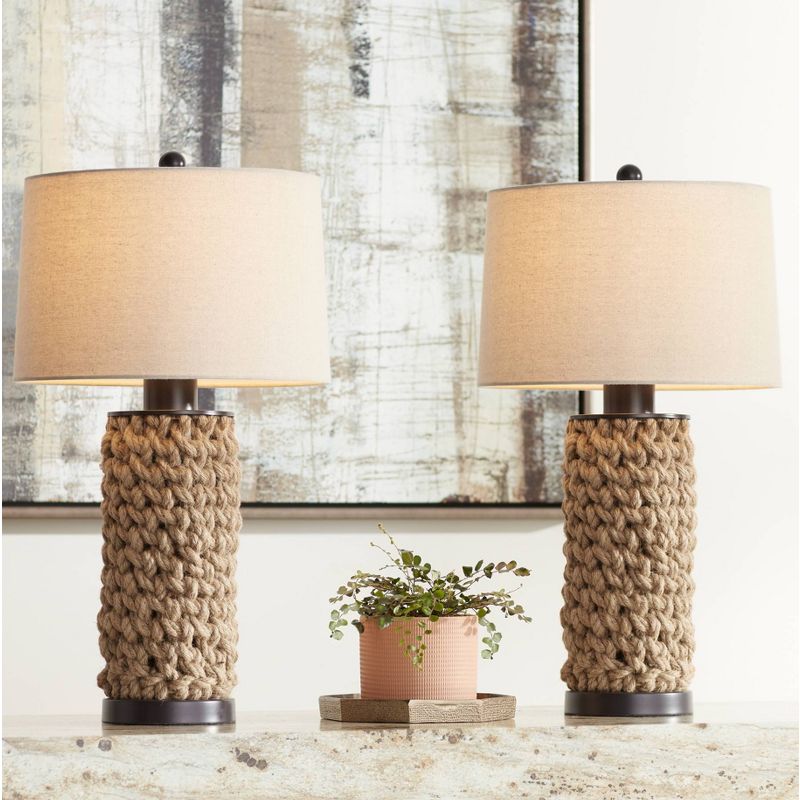 360 Lighting Ciera 25 1/4" High Farmhouse Rustic Modern Table Lamps Set of 2 Natural Bronze Rope Wrapped Living Room Bedroom Bedside Oatmeal Shade, 2 of 10