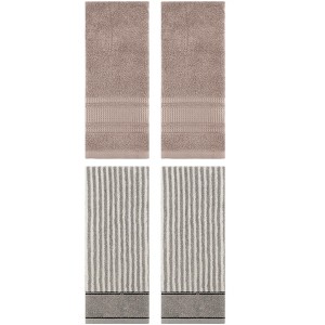 REGALWOVEN 4 Pcs Striped Design Soft Absorbent Cotton Hand Towels 13 x 29 Inch - 1 of 4