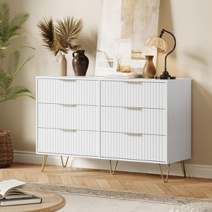 47-Inch 6-Drawer Dresser for Bedroom, Fluted Modern Wooden Chest with Metal Handles, Storage Organizer and TV Stand for Living Room Hallway - 1 of 4