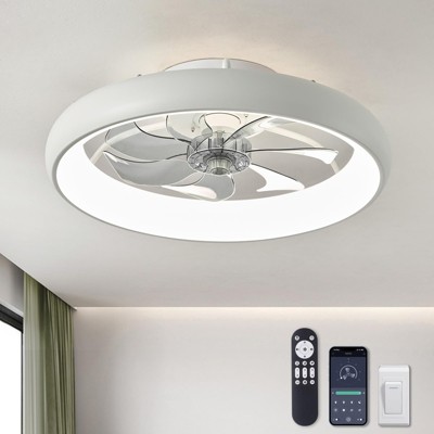 Ludomide Ceiling Fans with Lights, Flush Mount Ceiling Fan with Lights and Remote, 6 Wind Speeds Smart Low Profile Ceiling Fan for Bedroom-White