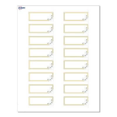 Avery Labels, 1" x 2-5/8", Matte White, Double Gold Border w/ Florals, 160ct