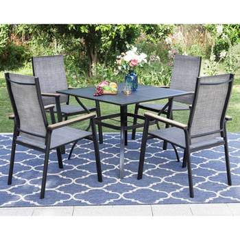 5pc Patio Dining Set with Mesh Square Table & Aluminum Frame Sling Chairs - Captiva Designs