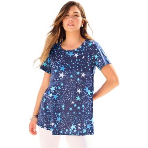 Roaman's Women's Plus Size Ultimate Swing Tee With Keyhole Back - 1 of 4