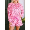 Pink Leopard Long Sleeve Satin Tie Shorts Two Piece Set - 2 of 4