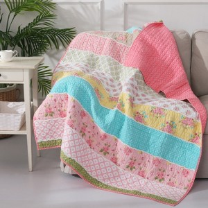 Vintage Garden Pink Throw - One Quilted Throw - Levtex Home - 1 of 3