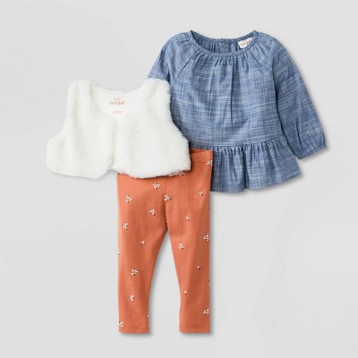 Image of Baby Girls' Fur Vest Top & Bottom Set - Cat & Jack™ 9M