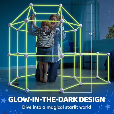 Joyfy Glow Fort Building Kit Indoor Outdoor for Kids, DIY Castles Tunnels with Rods and Balls, Educational Gift for Boys and Girls Aged 3-12