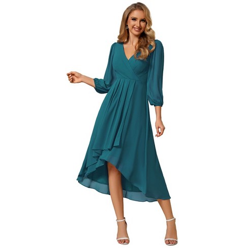 Teal Women's Chiffon Spring V Neck Long Sleeves Dresses Eg01926, 6 : Target