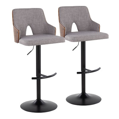 Set of 2 Stella Adjustable Barstools Black/Walnut/Light Gray - LumiSource: Upholstered, Metal Frame, Footrest