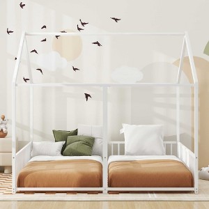 CAVINAS Double Floor Bed Twin Size Modern House-Shaped Metal Bed Frame with 2 Beds Side by Side and Guardrails for Bedroom - 1 of 4