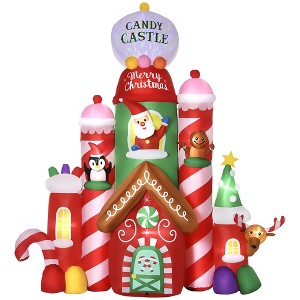 Outsunny 10ft Christmas Inflatables Outdoor Decorations Candy Castle, Blow-Up LED Yard Christmas Decor, Built-in Rotating Colorful Light for Party - 1 of 4