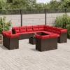 vidaXL 14 Piece Patio Sofa Set with Cushions - Brown and Red With Table - 2 of 4