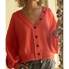 Women's V-neck Dropped Shoulder Cardigan - POL - 2 of 3