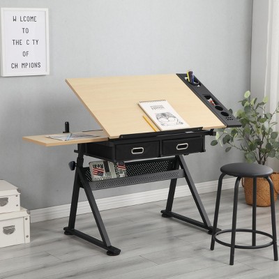 Adjustable Drafting Table with Storage Drawers and Stool, Drawing Desk for Beginners, Students or Artists – The Pop Home
