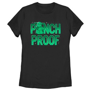 Women's Star Wars: The Mandalorian Grogu St. Patrick's Day Galaxy Stars Pinch Proof T-Shirt - 1 of 4