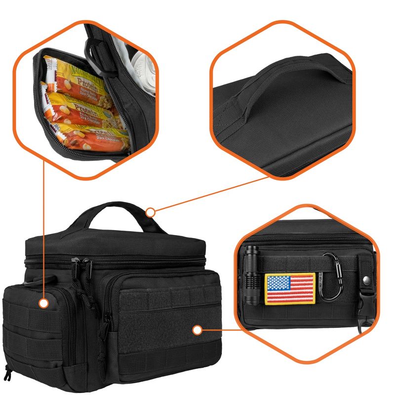 OPUX Tactical Lunch Box Men Adult, Insulated Large Cooler Bag with MOLLE, Mesh Side Pockets Pail Office Meal Prep, 5 of 8