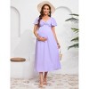 Maternity Dress Ruffle Short Sleeve V Neck Twist Front Summer A Line Midi Dress Baby Shower Photoshoot - 3 of 4
