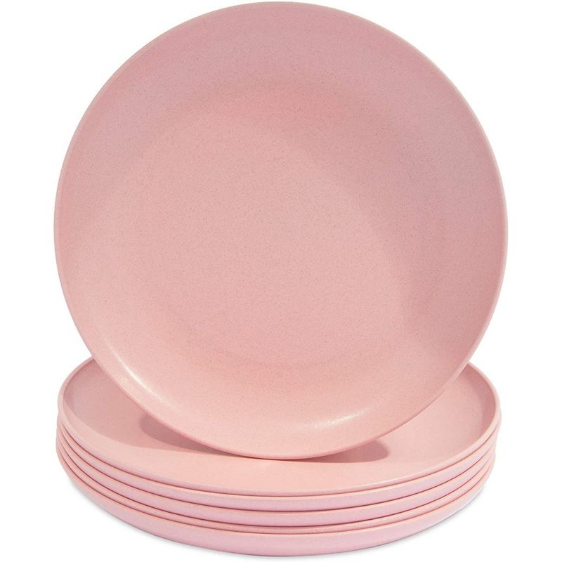 Okuna Outpost Set of 6 Pink Unbreakable Wheat Straw Cereal Dinner Plates Set for Kids, 8 In, 1 of 8