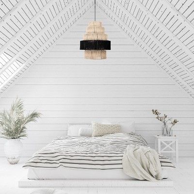 Tiered Natural and Black Jute Drum Pendant Light