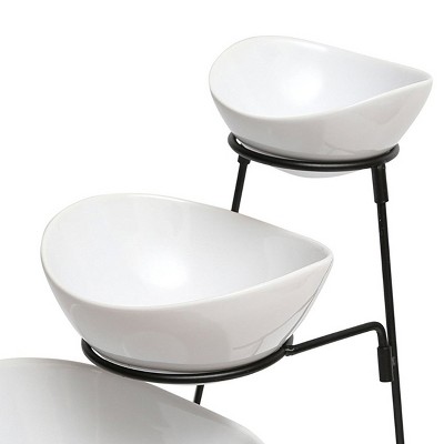 White Ceramic 3-Tier Bowl Server Set with Black Metal Stand