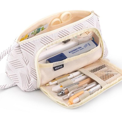 Fmeida Large Capacity Pencil Case Pouch School Supplies, Aesthetic Stationery Pen Case Bag for Girls Women-Khaki
