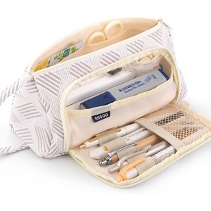 Fmeida Large Capacity Pencil Case Pouch School Supplies, Aesthetic Stationery Pen Case Bag for Girls Women-Khaki - 1 of 4