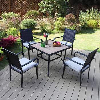 5pc Patio Set with Steel Table & Wicker Rattan Dining Chairs with Cushions - Captiva Designs