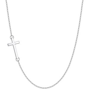 Dainty Side Cross Necklace 14K Gold Plated Layered Choker Gift for Girls Sideways Cross Silver - 1 of 4