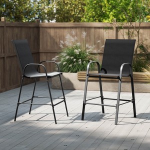 Costway 2 PCS Outdoor Bar Stools 29" Fabric Bar Height Stools with Armrests & Footrest Brown/Black/Gray/Beige/Navy - 1 of 4