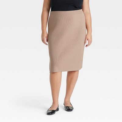 Women's Midi Sweater Pencil Skirt - Ava & Viv™ Brown 1X